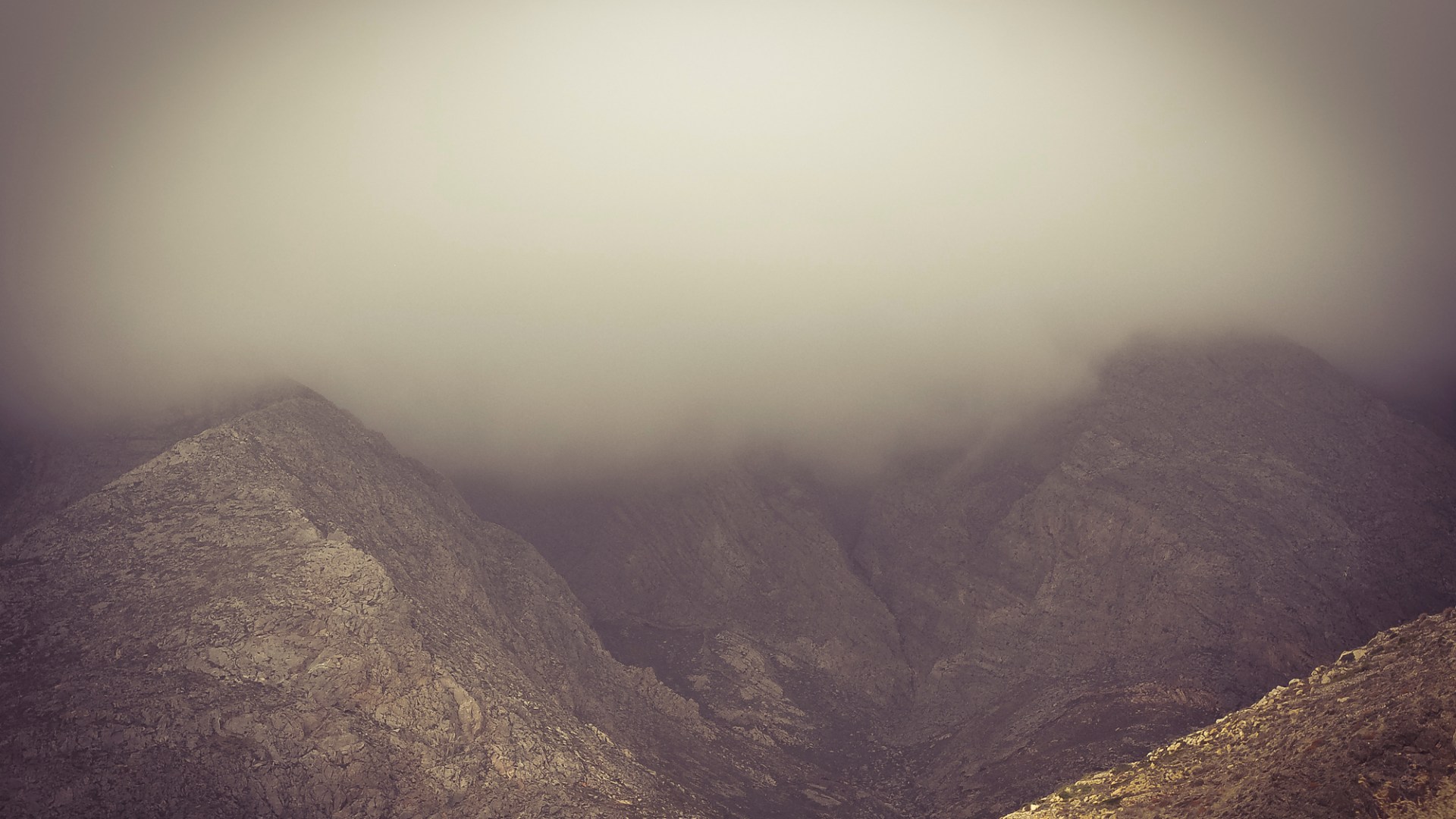 Fog in Santorini in winter time.