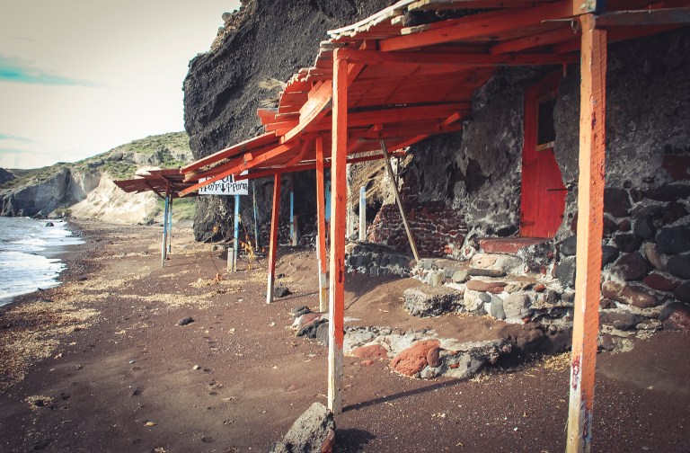 Popular Red beach. Santorini.