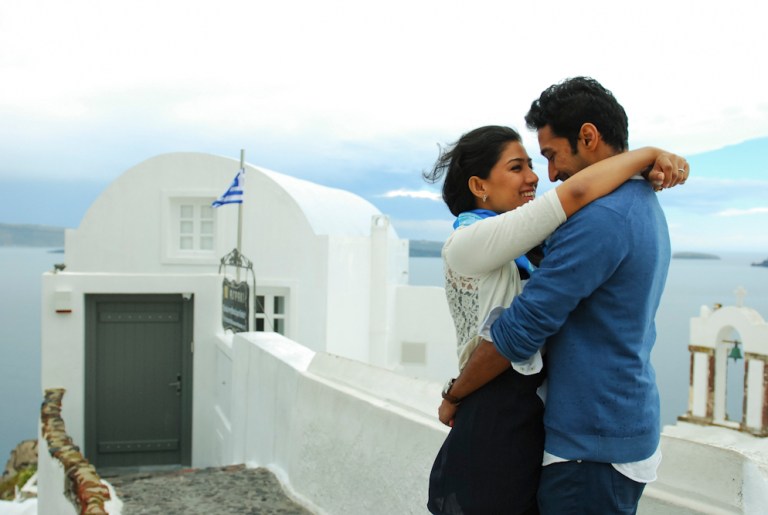 Stormy Oia village in Santorini honeymoon photo session thera