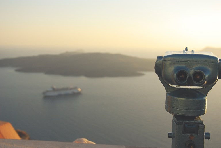Santorini volcano. Sunset