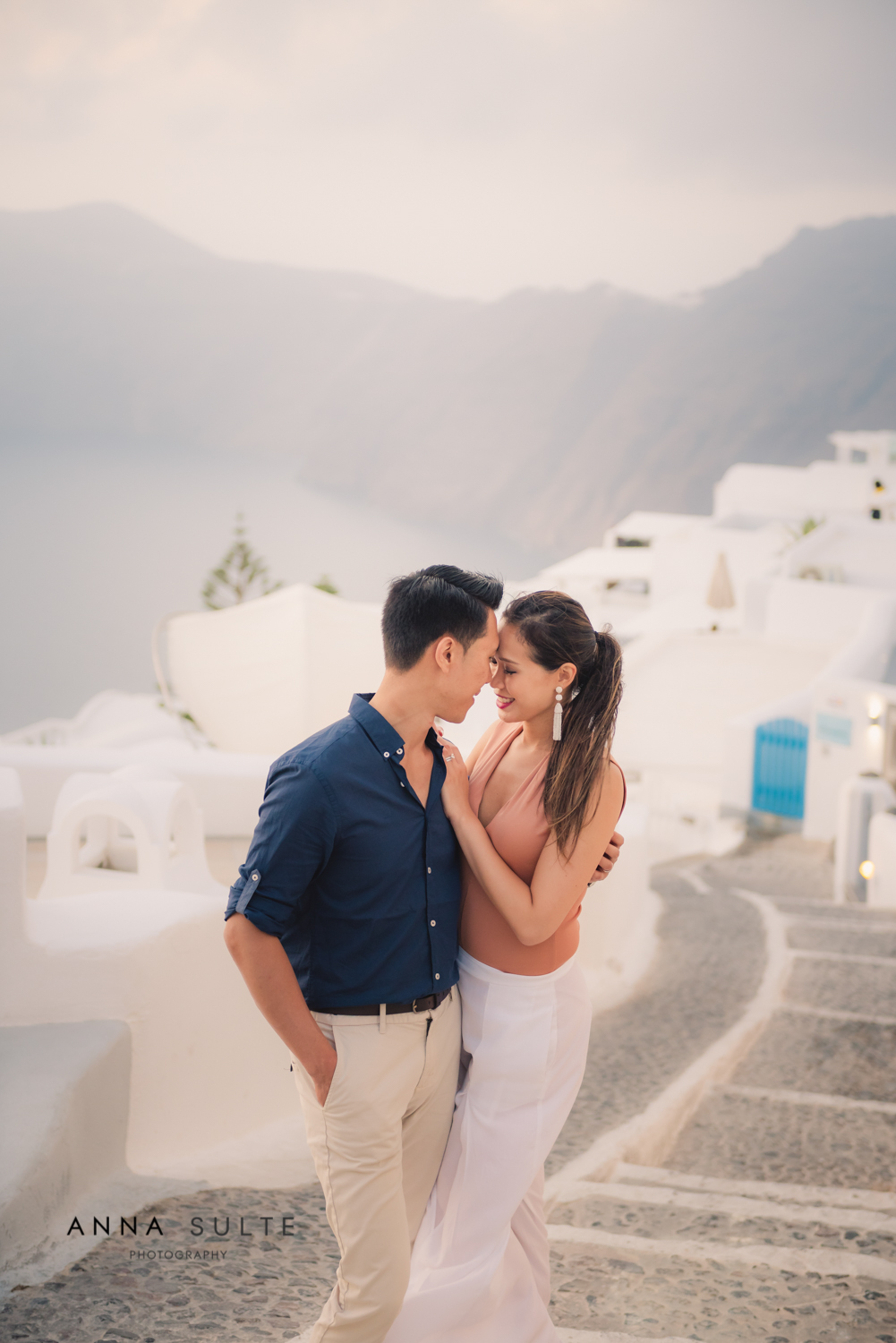 Honeymooners on the staircase