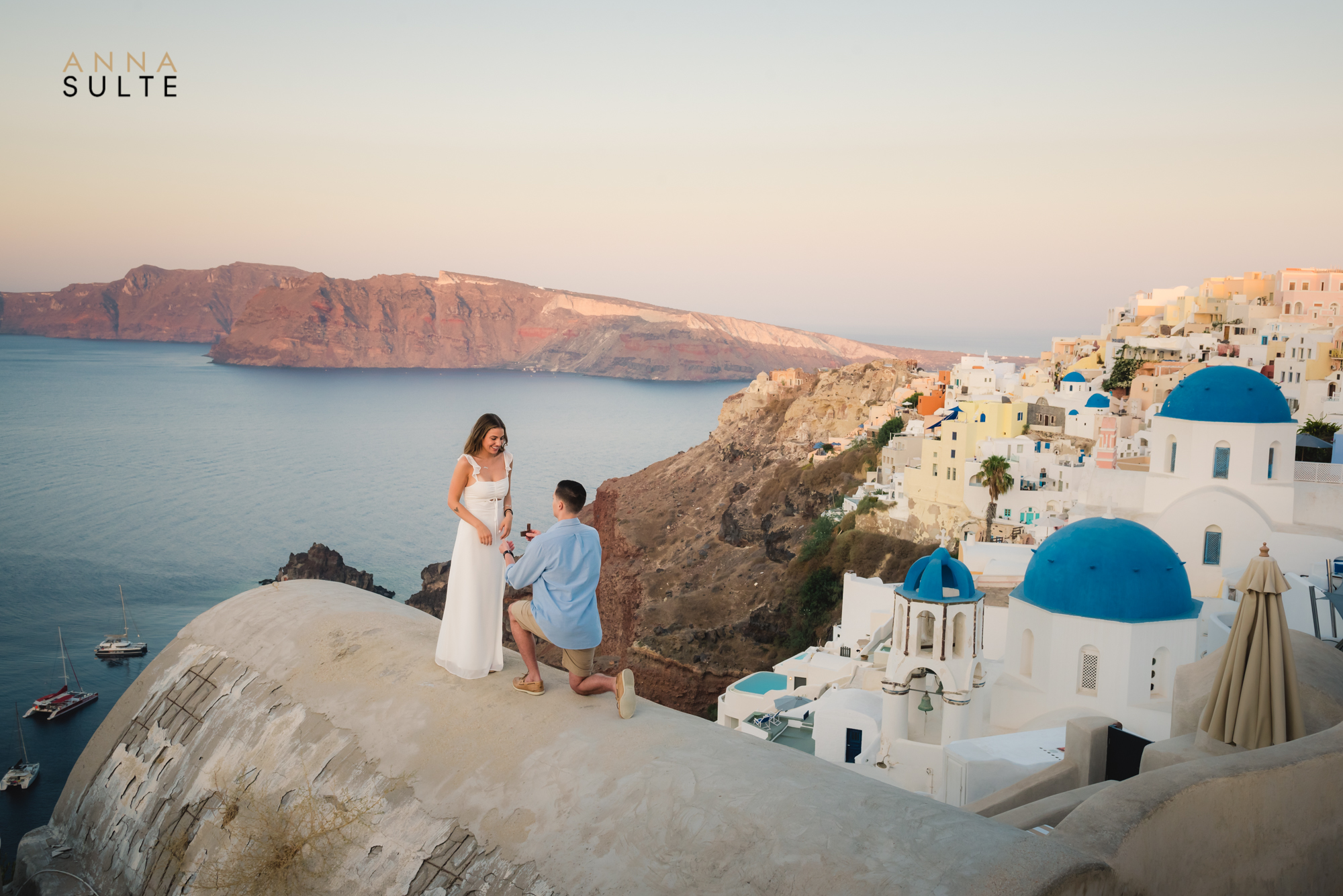 Surprise proposal with Oia view, Greece
