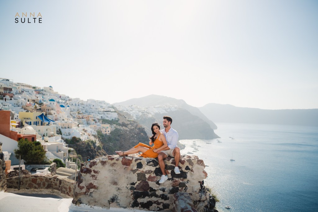 Oia white washed houses, cliff view in Santorini.