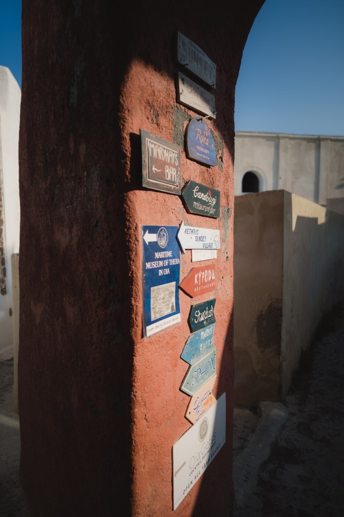 Array of signs guiding you to a range of activities and restaurants.