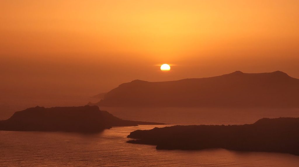 Santorini sunset orange colors.
