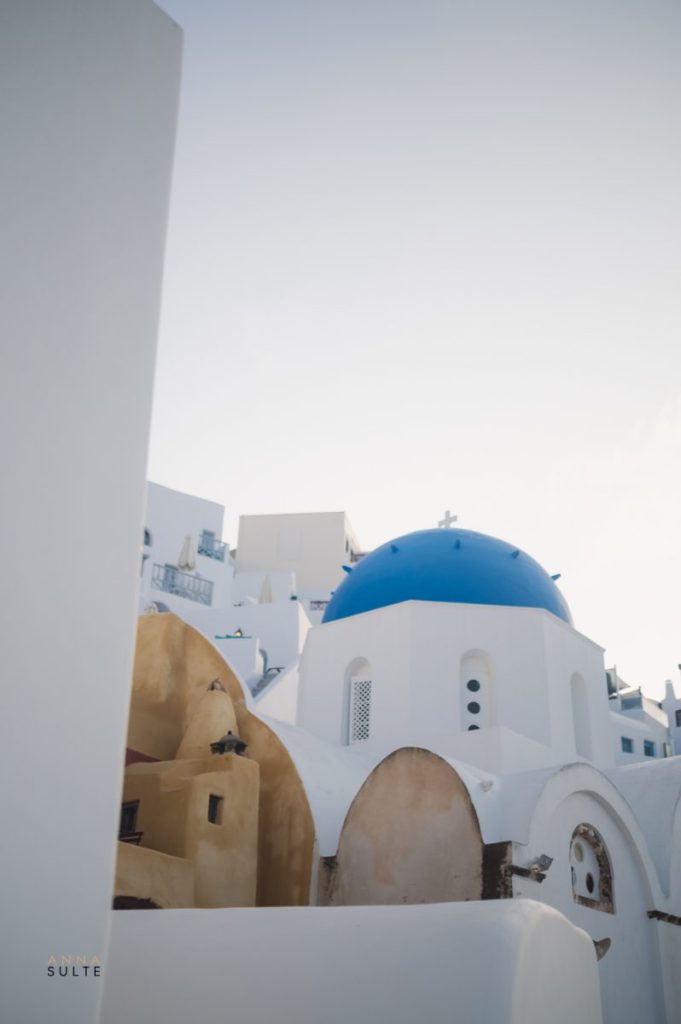 Blue domed church in Santorini.