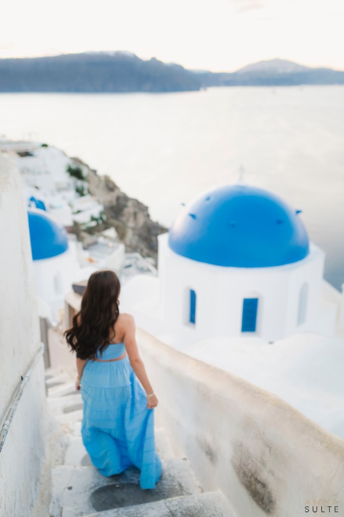 Walking down the steps next to Blue domes