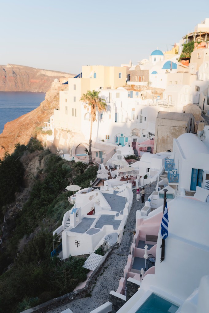 Early morning in Oia village. Santorini Greece